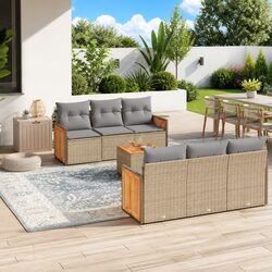 Concise 7 Piece Beige Garden Sofa Set for Any Space