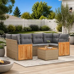 7 Piece Garden Sofa Set in Beige