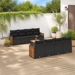 Garden Sofa Set 9 Piece Outdoor Patio Furniture Black Poly Rattan Modular with