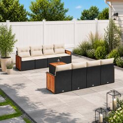 Concise 9 Piece Black Patio Sofa Set with Storage