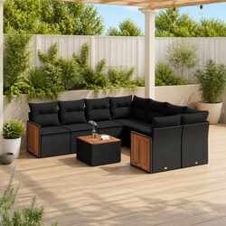 Outdoor Garden Sofa Set 9 Piece Poly Rattan Patio Furniture with Cushions