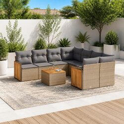 Garden Sofa Set 9 Piece Outdoor Furniture Beige Poly Rattan Modular Patio Lounge