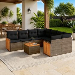 Garden Sofa Set 9 Piece Outdoor Furniture Patio Seating Grey Poly Rattan Modular
