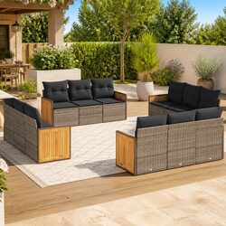Concise 12-Piece Garden Sofa Set in Grey Rattan