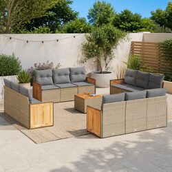 Beige Garden Sofa Set: 13 Piece Compact Seating Solution