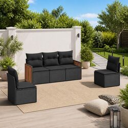 Garden Sofa Set 5 Piece Outdoor Furniture Patio Lounge Rattan Black with