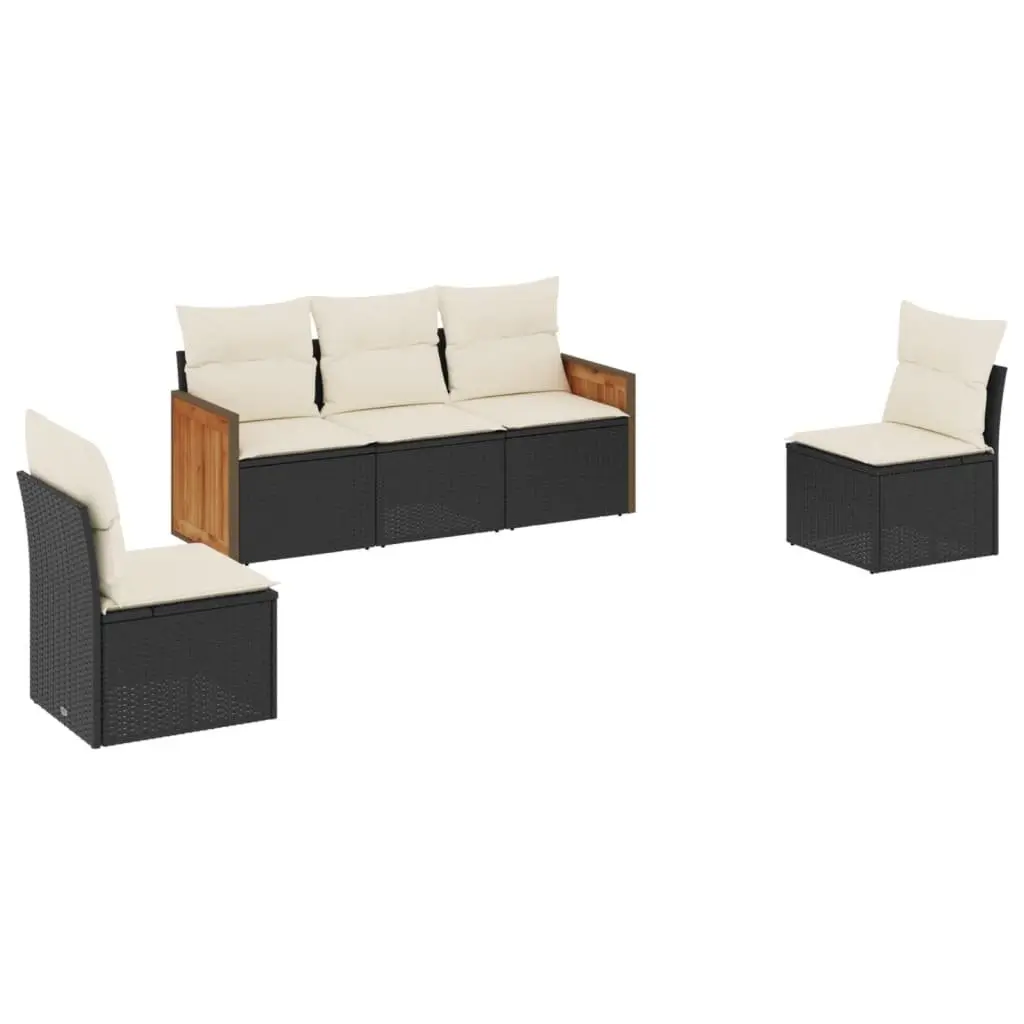 5 Piece Garden Sofa Set Outdoor Furniture Poly Rattan Black Patio Sectional