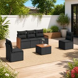 Concise 6 Piece Modular Outdoor Sofa Set in Black