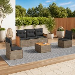 Compact 6 Piece Garden Sofa Set Grey Poly Rattan