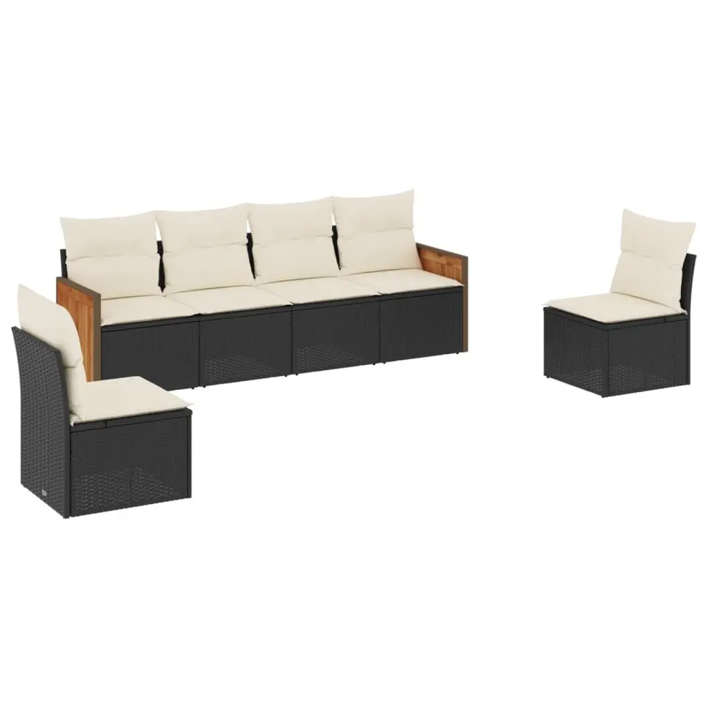 Garden Sofa Set 6 Piece Outdoor Furniture Patio Black Poly Rattan Modular