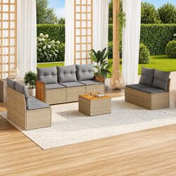 Outdoor Garden Sofa Set 8 Piece Beige Poly Rattan Patio Furniture with Storage