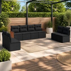 Garden Sofa Set 8 Piece Outdoor Furniture Patio Lounge Black Poly Rattan Modular