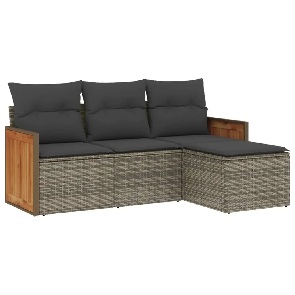 Garden Sofa Set Grey 4 Piece Outdoor Furniture Poly Rattan with Cushions