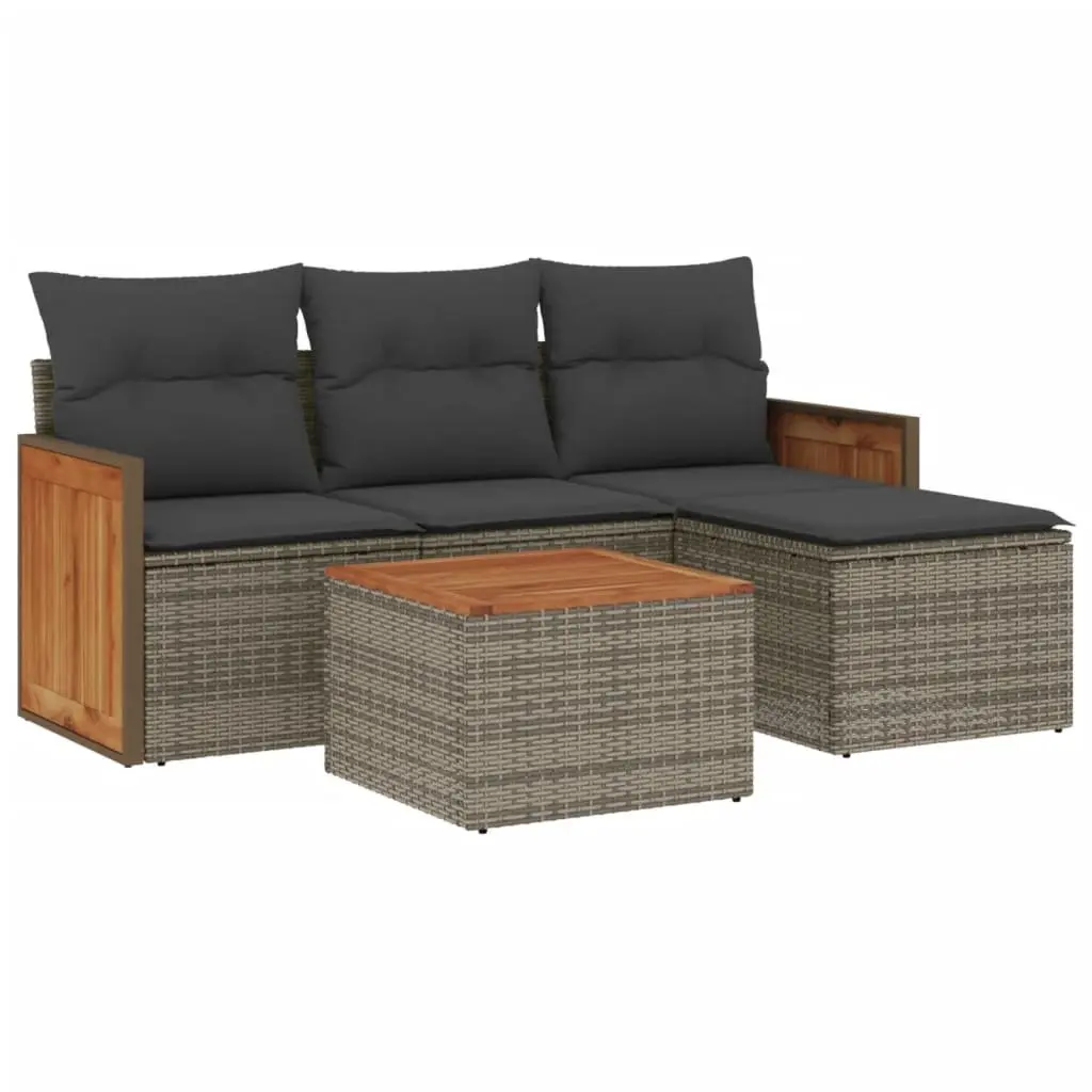 Garden Sofa Set 5 Piece Outdoor Furniture Grey Poly Rattan Modular Patio Lounge