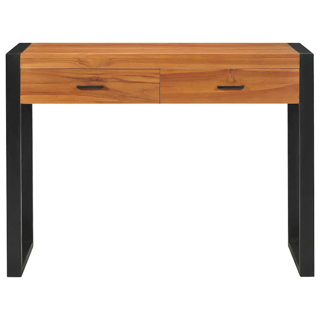Wooden Desk Brown 100x40x75 cm 2 Drawers Rustic Office Table Storage Furniture