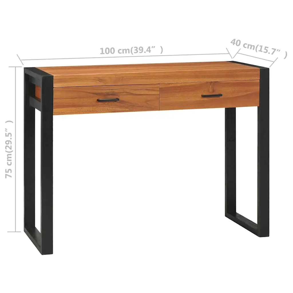 Wooden Desk Brown 100x40x75 cm 2 Drawers Rustic Office Table Storage Furniture