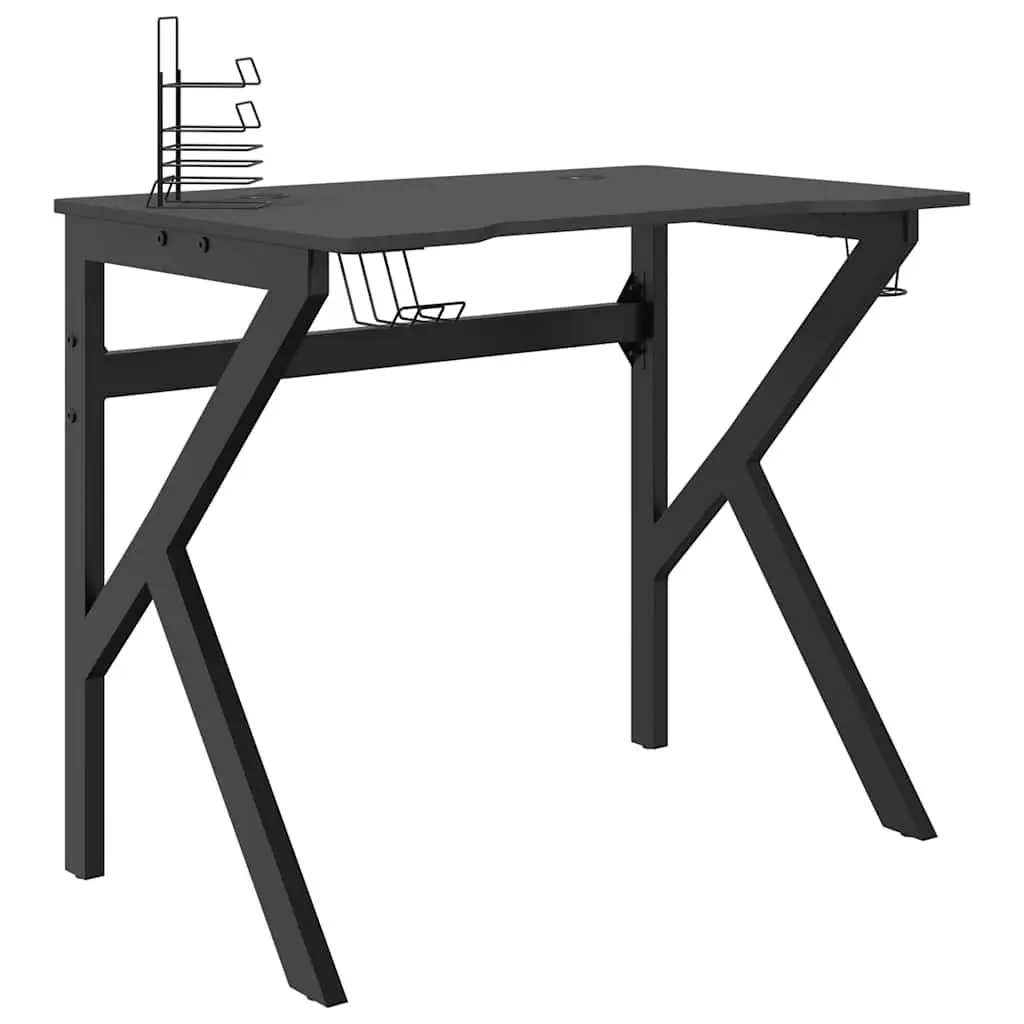 Ergonomic Gaming Desk Black Spacious Surface K Shape Legs 90x60x75cm