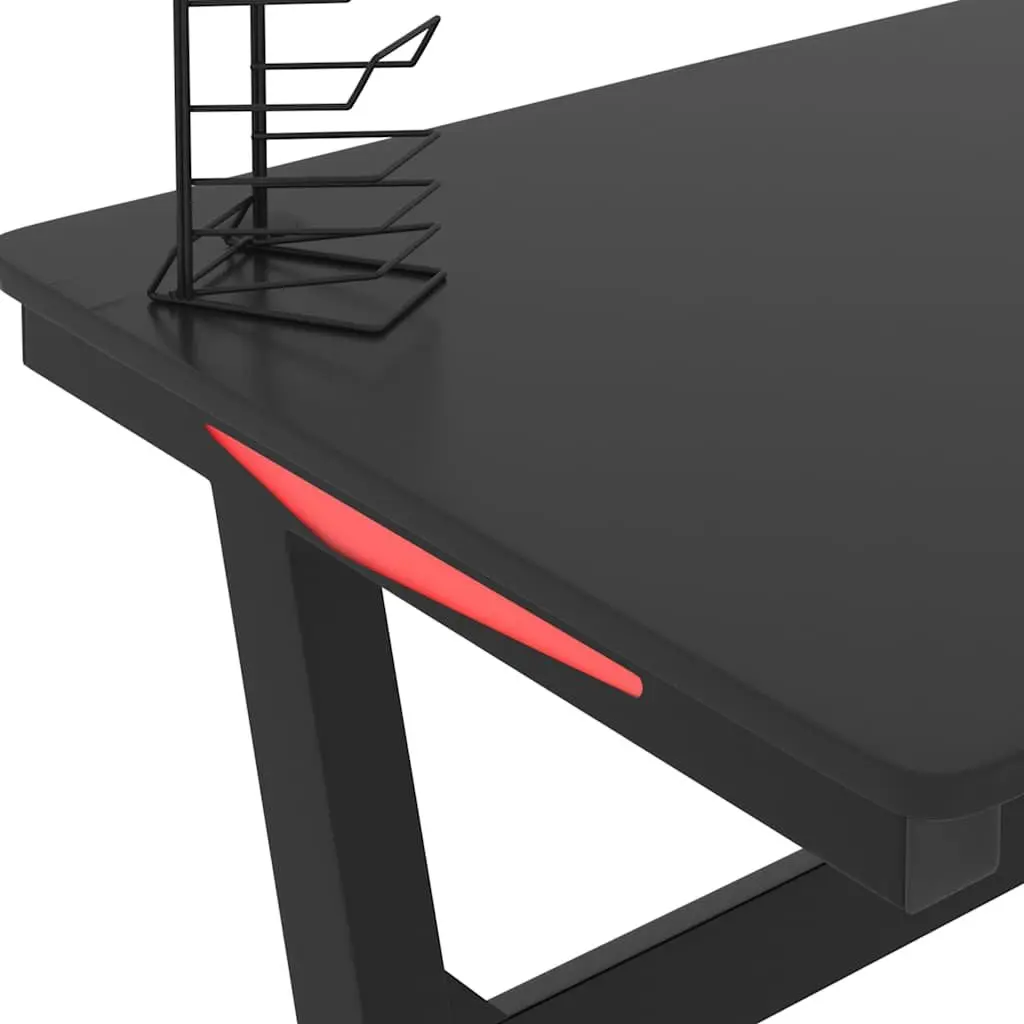 Gaming Desk LED RGB Black Z Shape Legs Computer Workstation Ergonomic Design