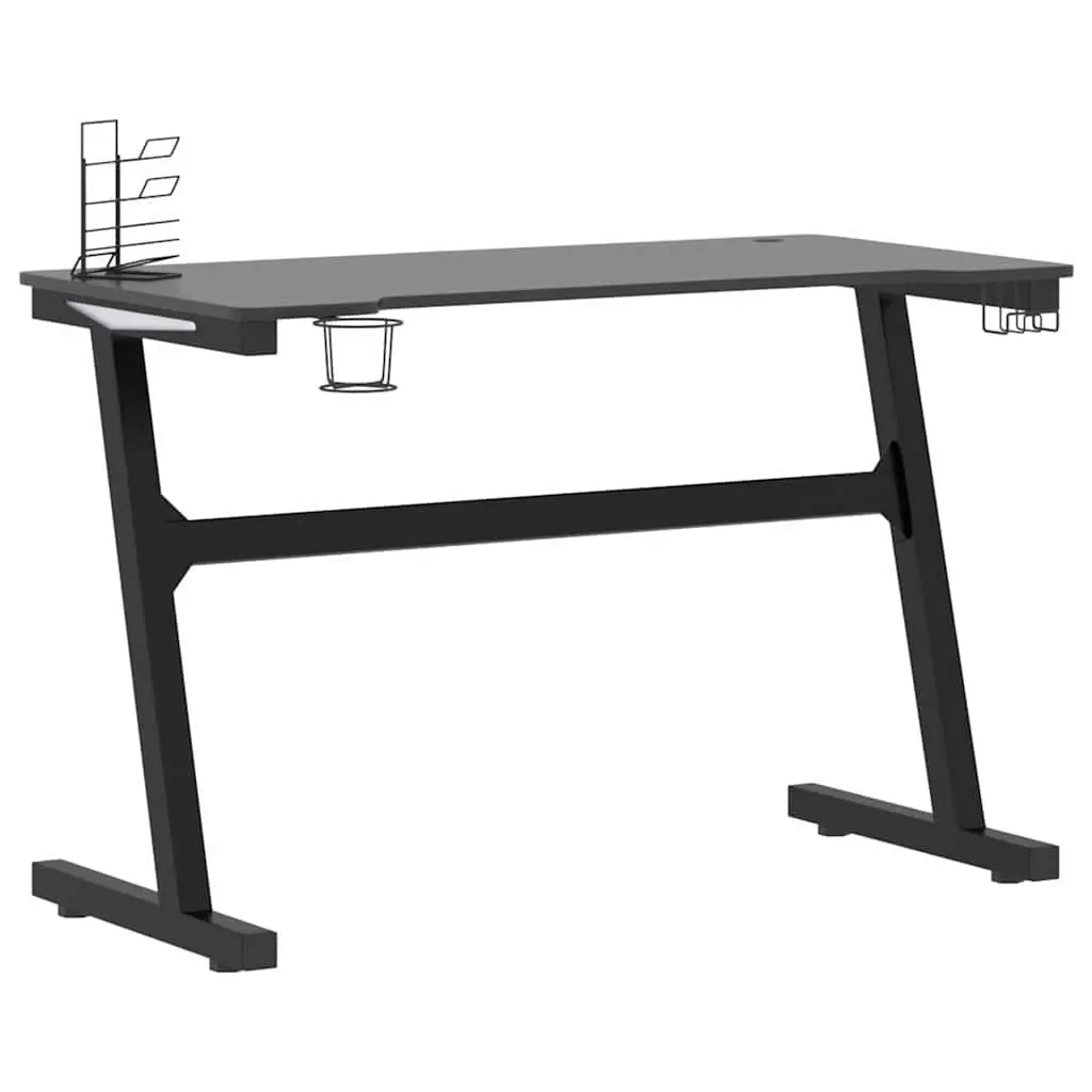 Gaming Desk LED RGB Z Shape Design Computer Workstation 110x60x75cm Black