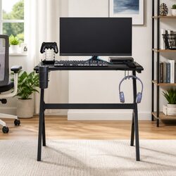 Compact Black Gaming Desk with Essential Features