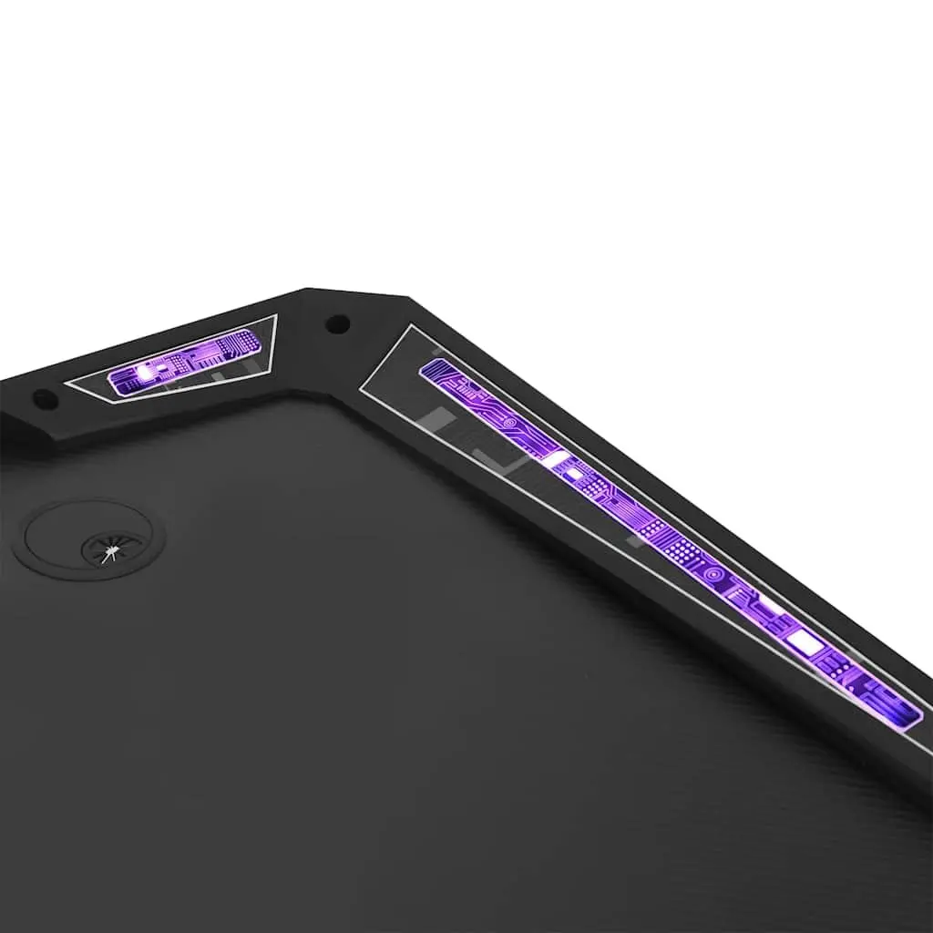 Gaming Desk Black 110 x 60 x 75 cm LED RGB Y Shape Computer Workstation with Earphone Rack Controller Rack and Cup Holder