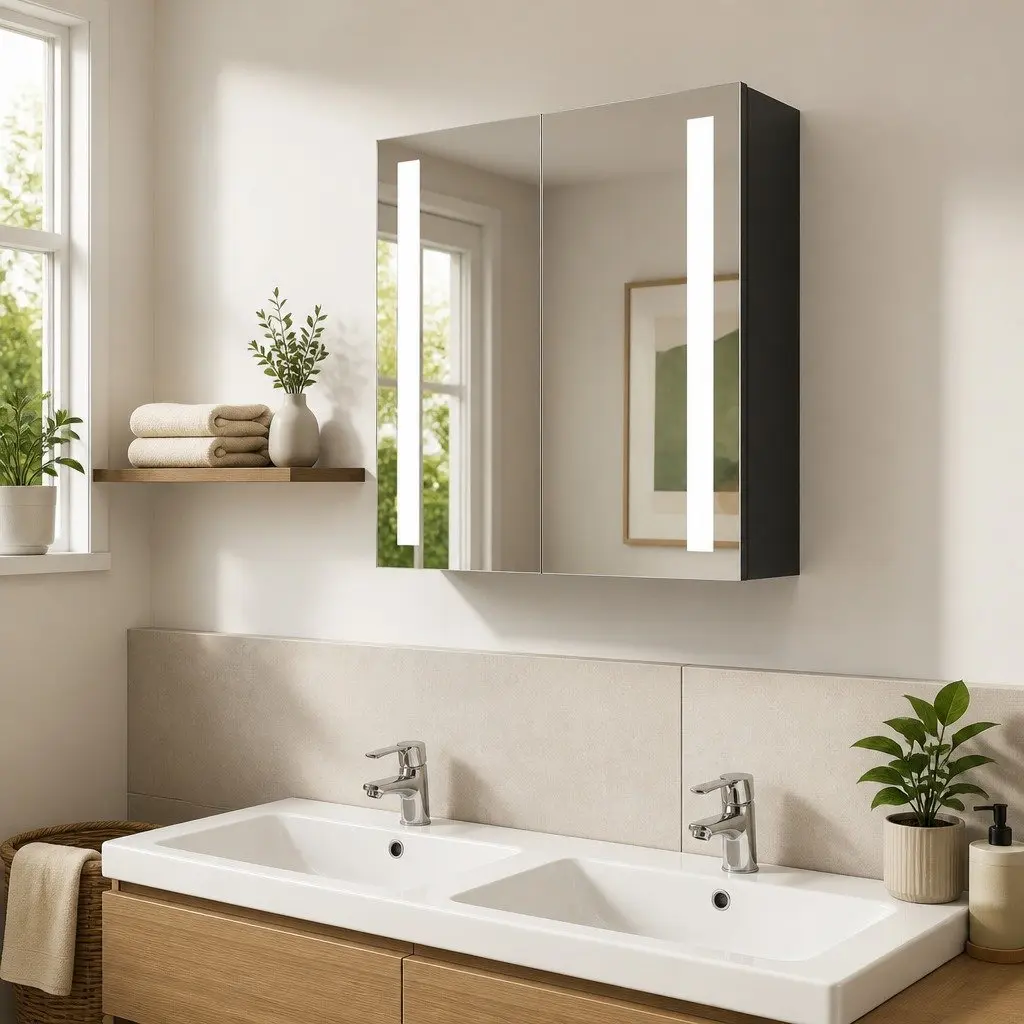 Bathroom Vanity Mirror Cabinet Anthracite 62x14x60cm LED Integrated Lighting Storage Unit