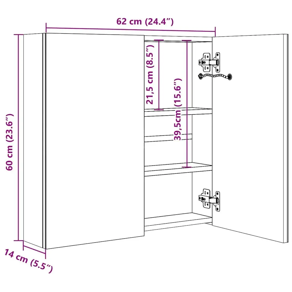 Bathroom Vanity Mirror Cabinet Anthracite 62x14x60cm LED Integrated Lighting Storage Unit