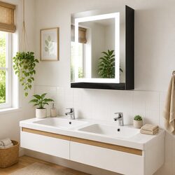 Bathroom Vanity Mirror Cabinet LED Light Storage Anthracite 50x13x70cm