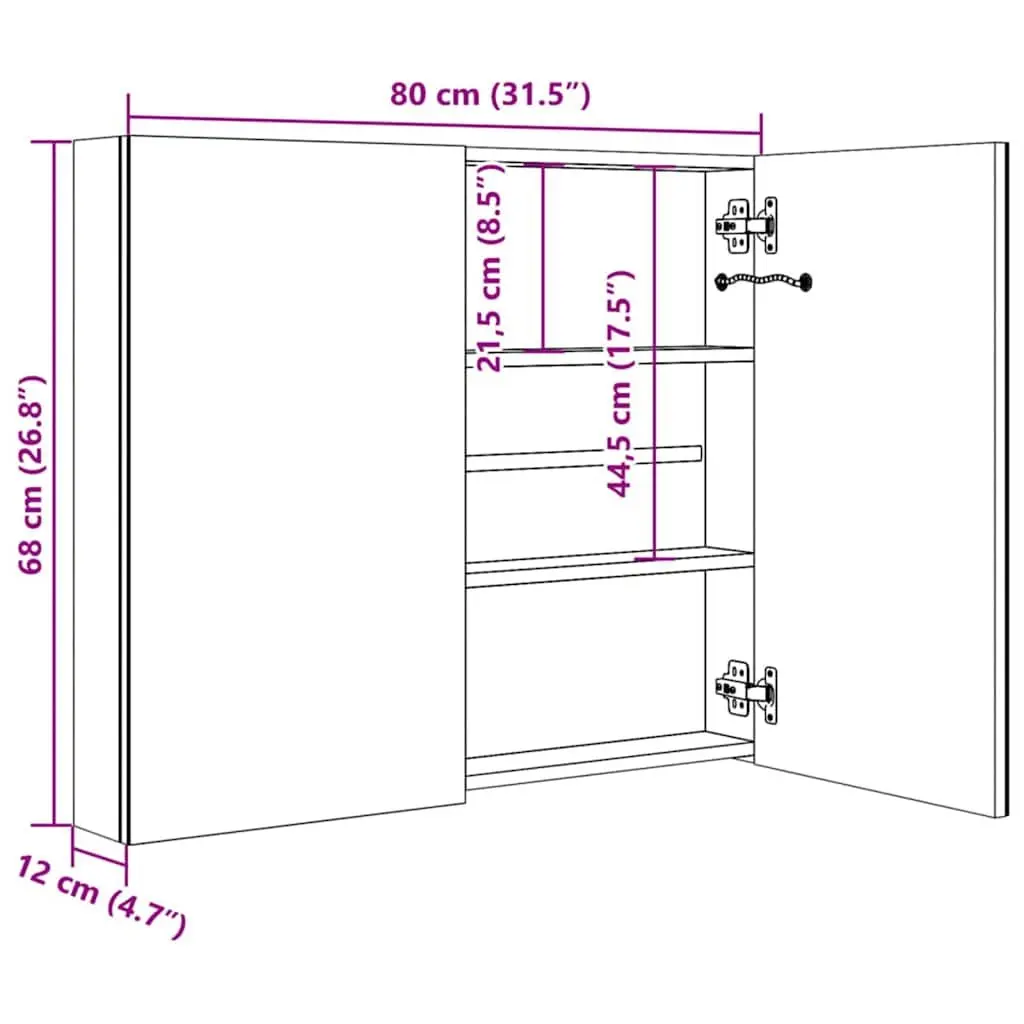 Bathroom Cabinet Anthracite 80x12.2x68cm LED Mirror Storage Unit