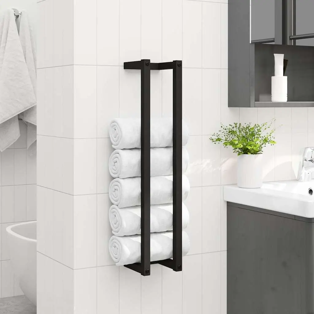 Towel Rack Black Wall Mount Iron Bathroom Organizer