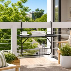Compact Foldable Balcony Table in Black Steel
