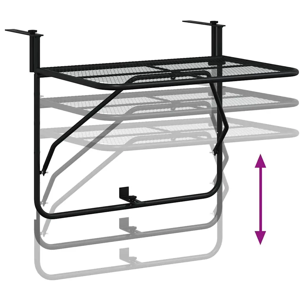 Foldable Balcony Table Black Steel Mesh 60x40cm Weather-Resistant