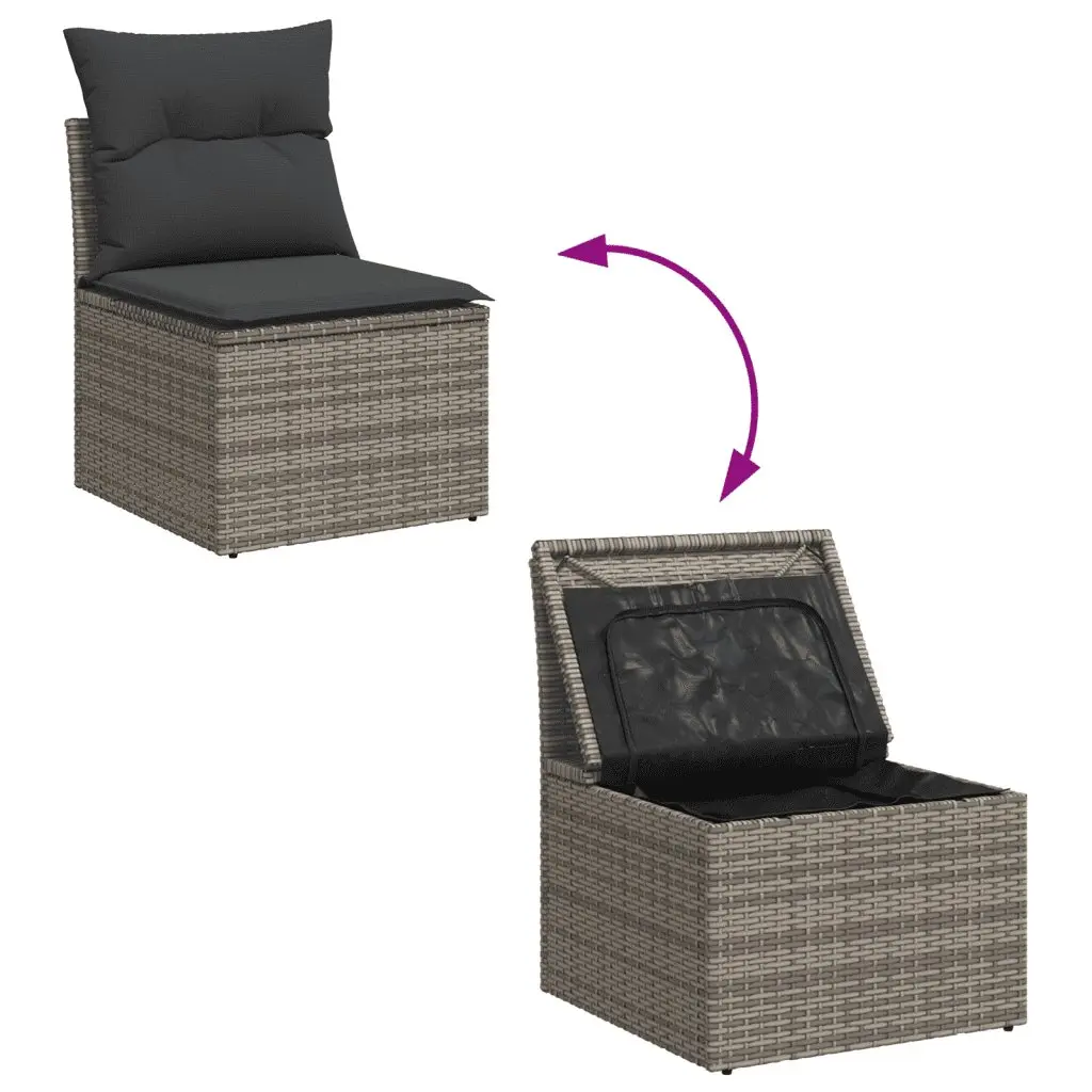 Garden Sofa Set Grey 6 Piece Modular Outdoor Furniture Poly Rattan with Acacia Wood Tabletop