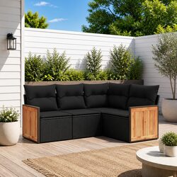 4 Piece Outdoor Garden Sofa Set Black Poly Rattan Furniture with Storage