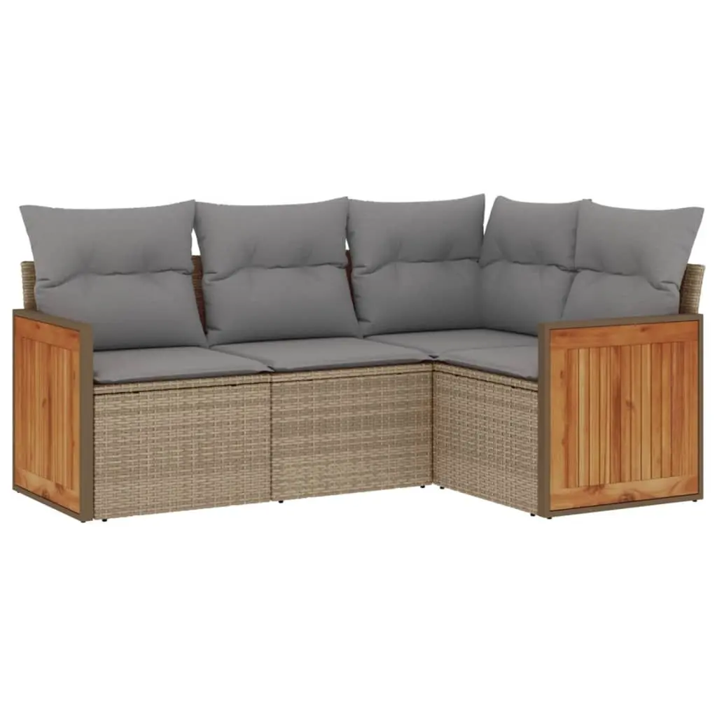 Garden Sofa Set 4 Piece Outdoor Furniture Patio Beige Cushions Modular Rattan