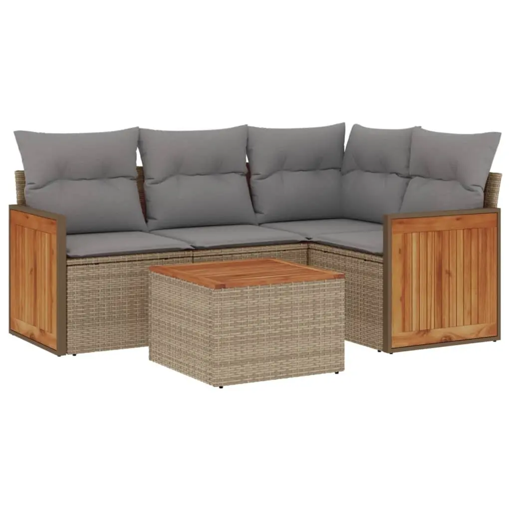 5 Piece Garden Sofa Set Outdoor Patio Furniture Poly Rattan Beige with Cushions