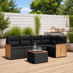 Garden Sofa Set 6 Piece Outdoor Furniture Black Poly Rattan Modular Patio