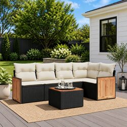 Garden Sofa Set 6 Piece Outdoor Furniture Patio Lounge Black Poly Rattan Modular