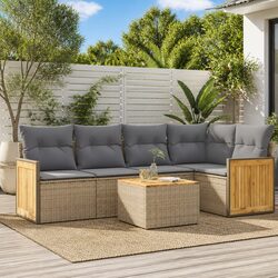 6-Piece Beige Patio Sofa Set with Storage Bag