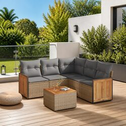 Outdoor Garden Sofa Set 6 Piece Patio Furniture Beige Poly Rattan with Cushions