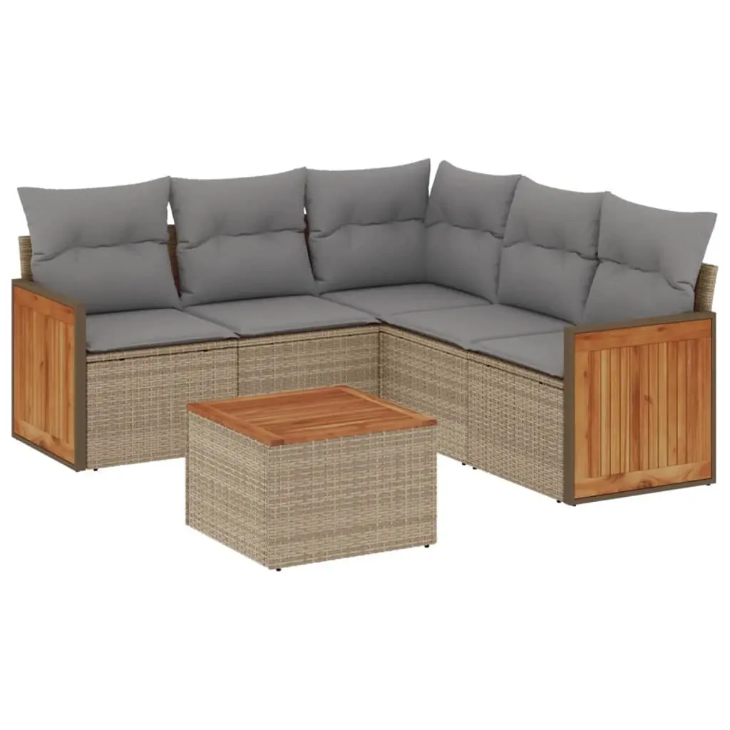 Outdoor Garden Sofa Set 6 Piece Patio Furniture Beige Poly Rattan with Cushions