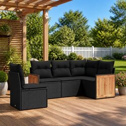 5 Piece Garden Sofa Set Outdoor Patio Furniture Black Poly Rattan with Cushions