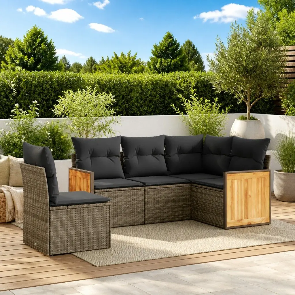 Garden Sofa Set 5 Piece Outdoor Furniture Patio Lounge Grey Poly Rattan Modular