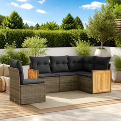 Garden Sofa Set 5 Piece Outdoor Furniture Patio Lounge Grey Poly Rattan Modular