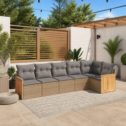 6 Piece Garden Sofa Set with Cushions in Beige