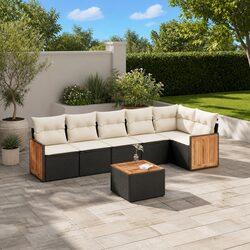 Garden Sofa Set 7 Piece Outdoor Furniture Patio Lounge Black Poly Rattan Modular