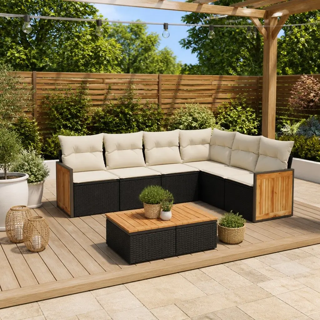 Garden Sofa Set 6 Piece Outdoor Furniture Patio Sectional with Cushions Black