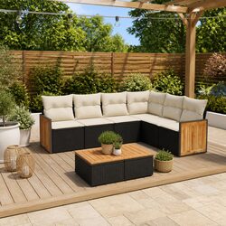 6 Piece Black Garden Sofa Set