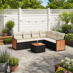 7 Piece Garden Sofa Set Outdoor Patio Furniture Black Poly Rattan with Cushions