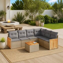 Concise 7 Piece Beige Outdoor Sofa Set Overview